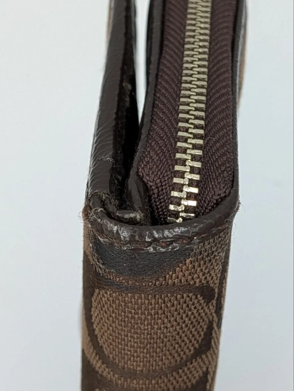 Coach Signature C Jacquard Canvas Patent Leather Zip Around Folding Wallet Dark